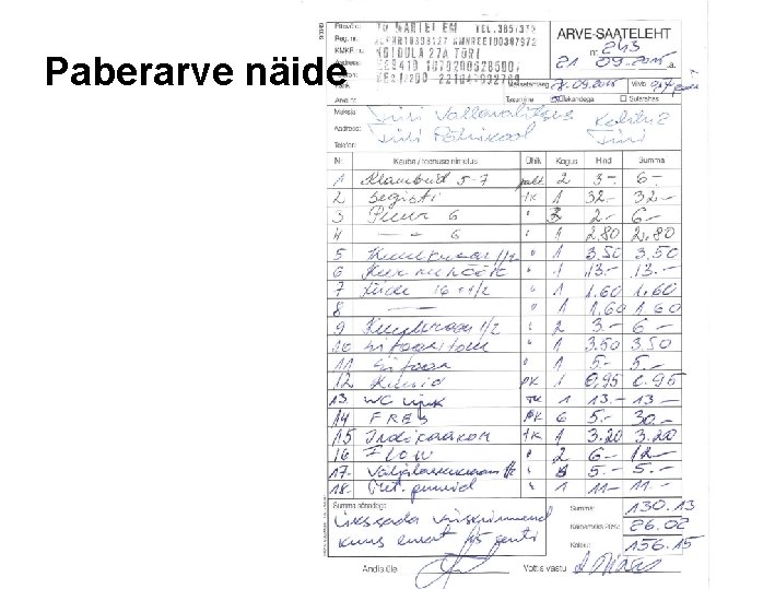 Paberarve näide Paberarve näide