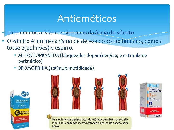 Antieméticos Impedem ou aliviam os sintomas da ância de vômito O vômito é um