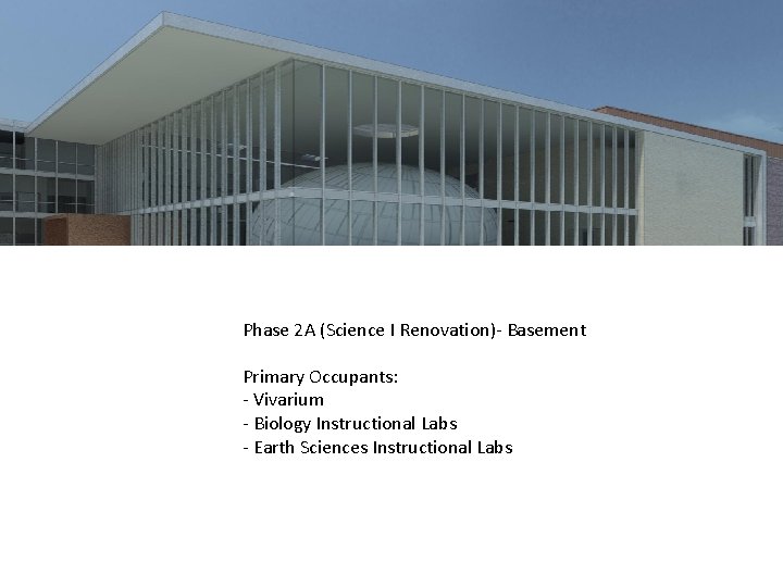Phase 2 A (Science I Renovation)- Basement Primary Occupants: - Vivarium - Biology Instructional