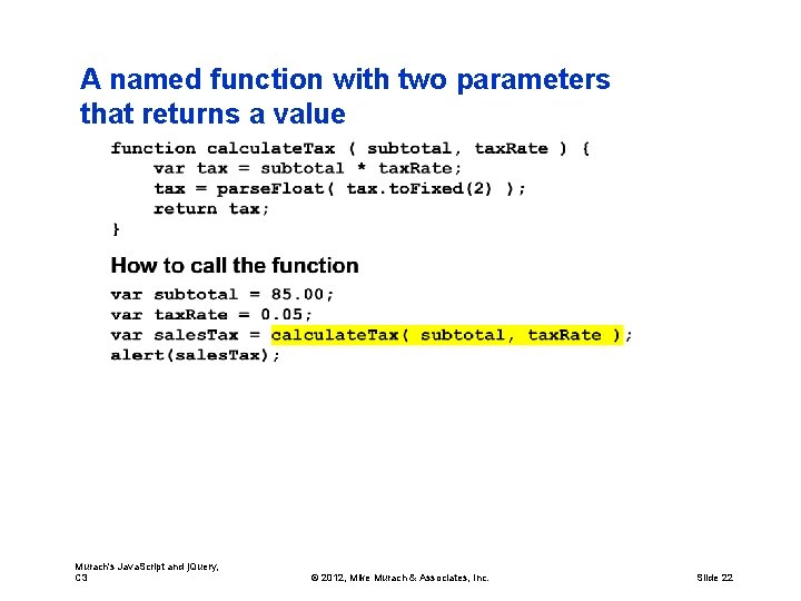 A named function with two parameters that returns a value Murach's Java. Script and