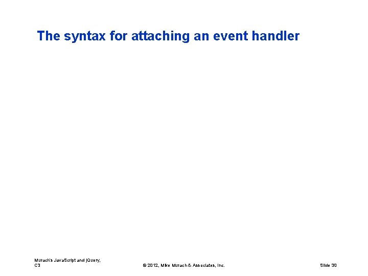 The syntax for attaching an event handler Murach's Java. Script and j. Query, C