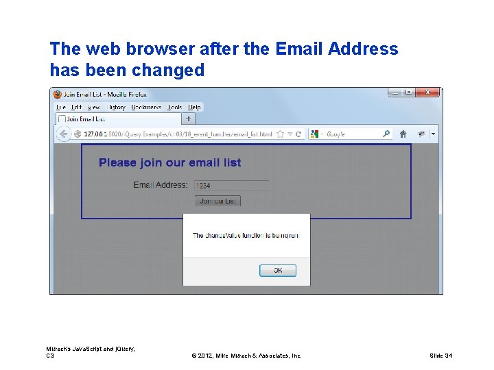 The web browser after the Email Address has been changed Murach's Java. Script and