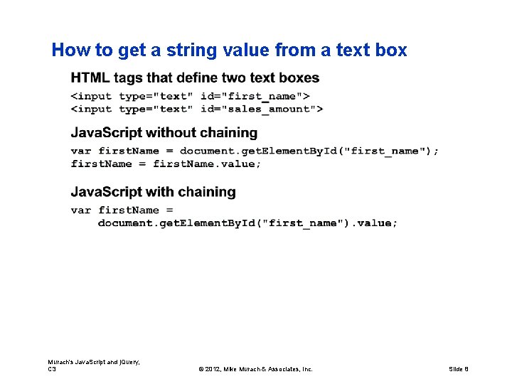 How to get a string value from a text box Murach's Java. Script and