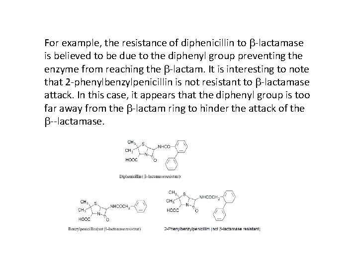 For example, the resistance of diphenicillin to -lactamase is believed to be due to