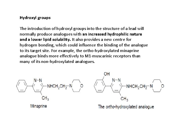 Hydroxyl groups The introduction of hydroxyl groups into the structure of a lead will
