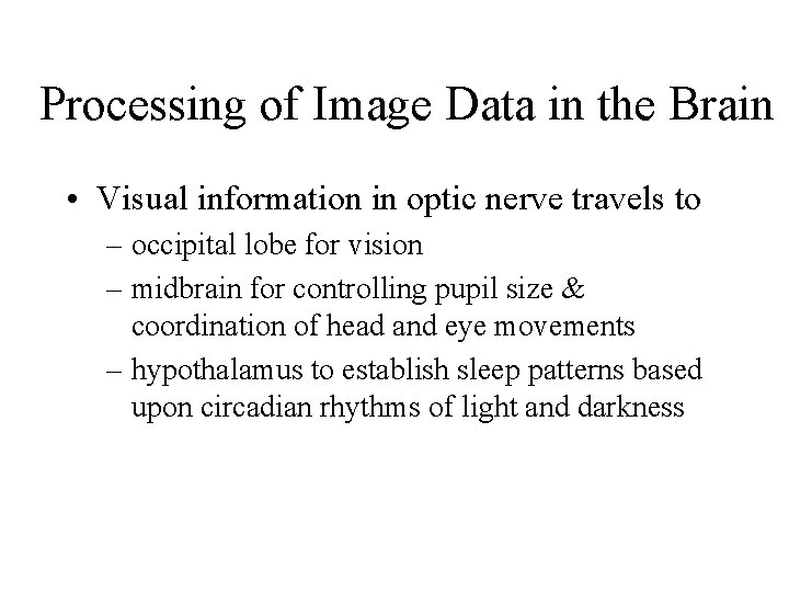 Processing of Image Data in the Brain • Visual information in optic nerve travels