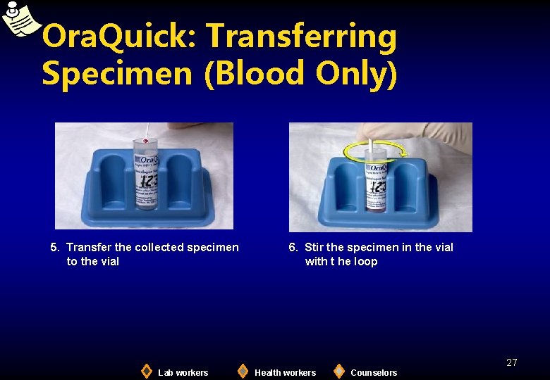 Ora. Quick: Transferring Specimen (Blood Only) 5. Transfer the collected specimen to the vial