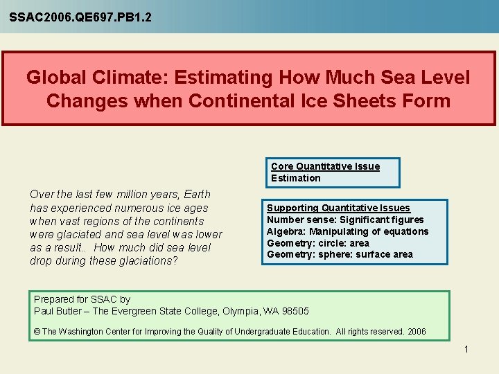 SSAC 2006. QE 697. PB 1. 2 Global Climate: Estimating How Much Sea Level