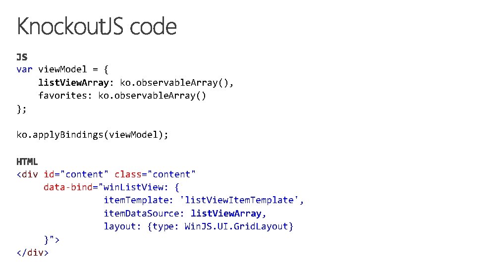 var view. Model = { list. View. Array: ko. observable. Array(), favorites: ko. observable.