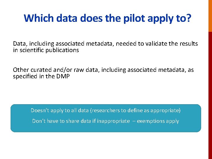 Which data does the pilot apply to? Data, including associated metadata, needed to validate