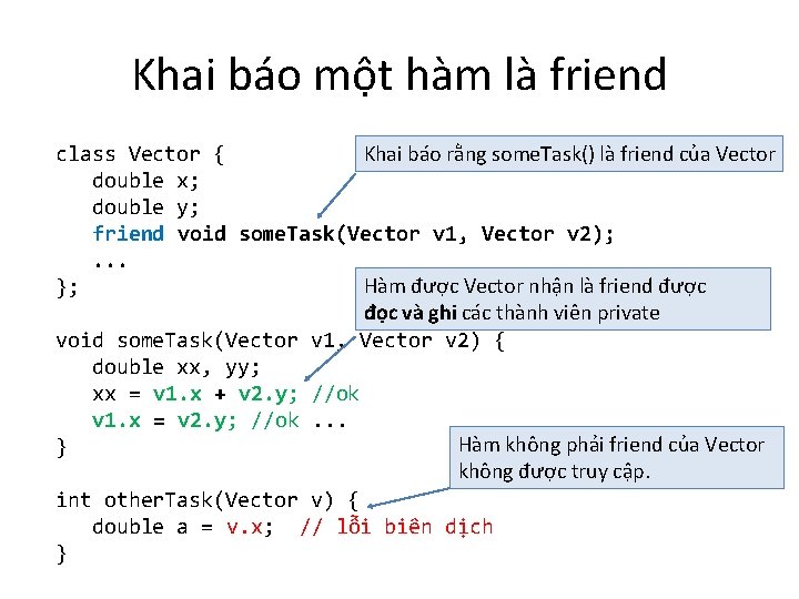 Khai báo một hàm là friend Khai báo rằng some. Task() là friend của