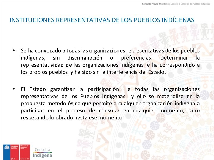 INSTITUCIONES REPRESENTATIVAS DE LOS PUEBLOS INDÍGENAS • Se ha convocado a todas las organizaciones