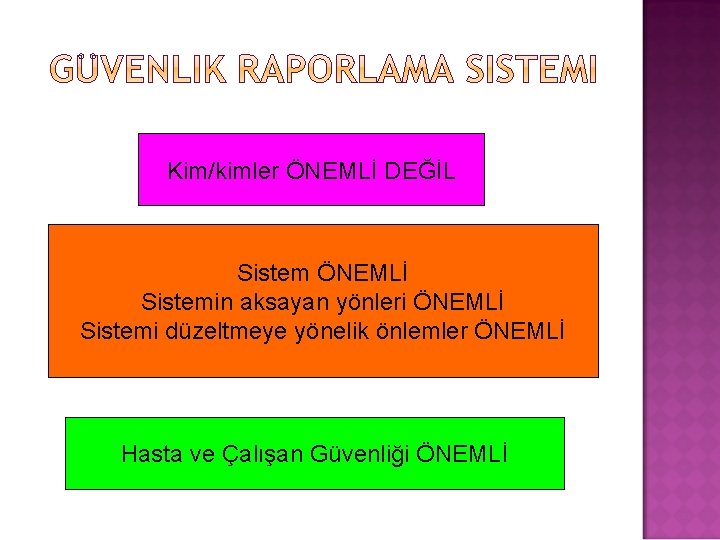 Kim/kimler ÖNEMLİ DEĞİL Sistem ÖNEMLİ Sistemin aksayan yönleri ÖNEMLİ Sistemi düzeltmeye yönelik önlemler ÖNEMLİ