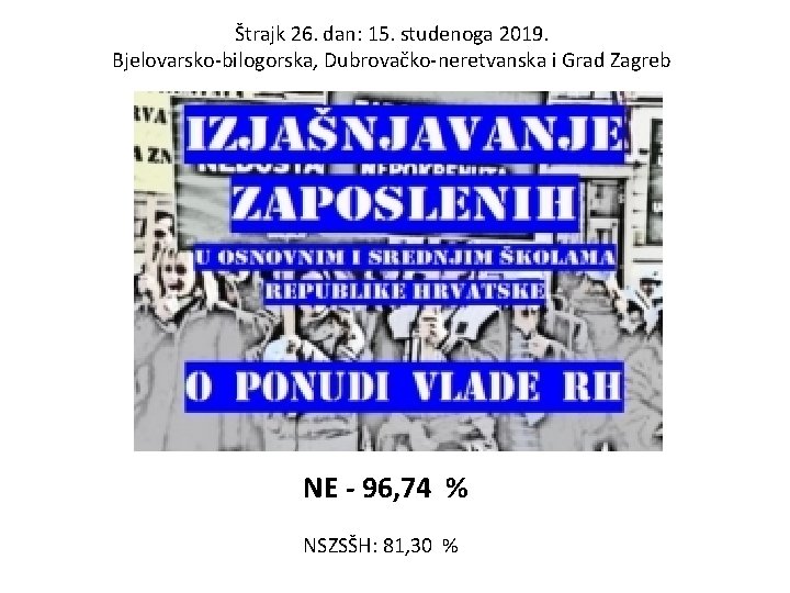 Štrajk 26. dan: 15. studenoga 2019. Bjelovarsko-bilogorska, Dubrovačko-neretvanska i Grad Zagreb NE - 96,