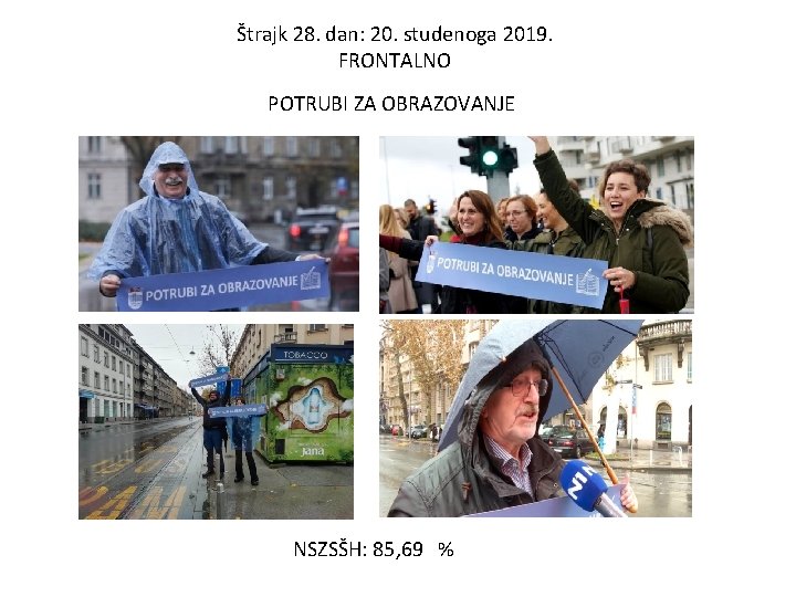 Štrajk 28. dan: 20. studenoga 2019. FRONTALNO POTRUBI ZA OBRAZOVANJE NSZSŠH: 85, 69 % Štrajk 28. dan: 20. studenoga 2019. FRONTALNO POTRUBI ZA OBRAZOVANJE NSZSŠH: 85, 69 %