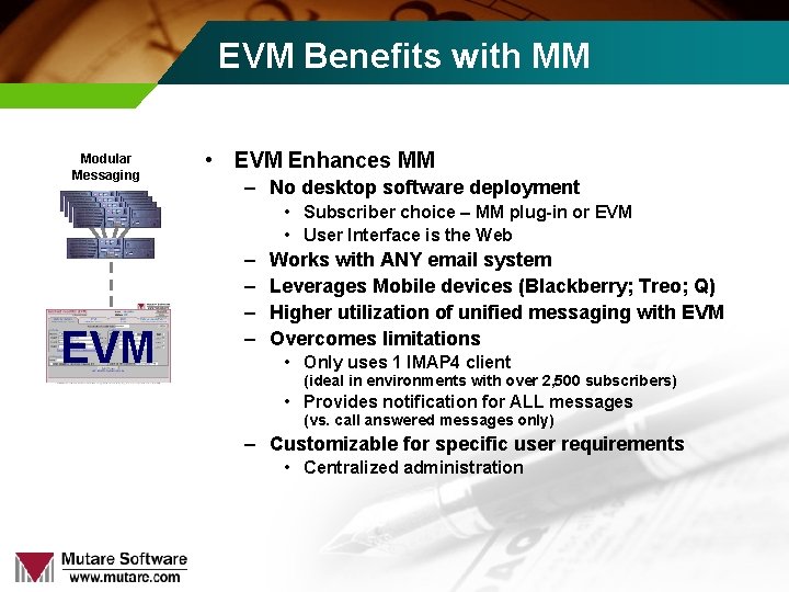 EVM Benefits with MM Modular Messaging • EVM Enhances MM – No desktop software