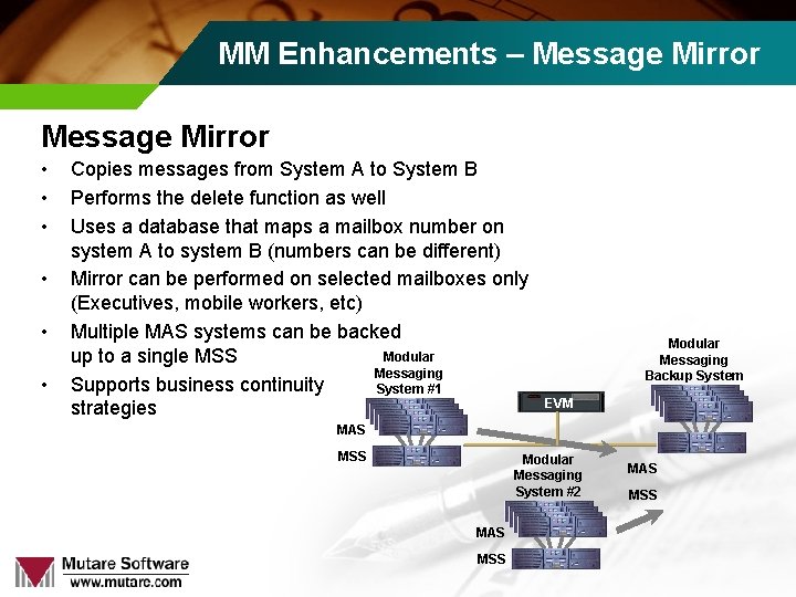 MM Enhancements – Message Mirror MM Enhancements - Message Mirror • • • Copies