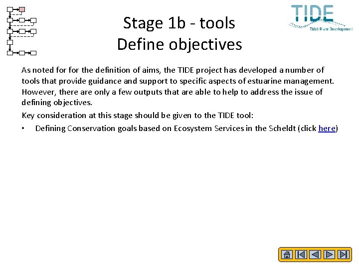 Stage 1 b - tools Define objectives As noted for the definition of aims,
