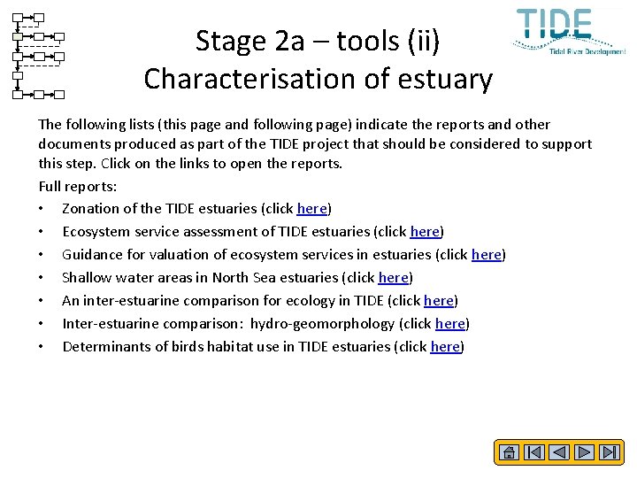 Stage 2 a – tools (ii) Characterisation of estuary The following lists (this page