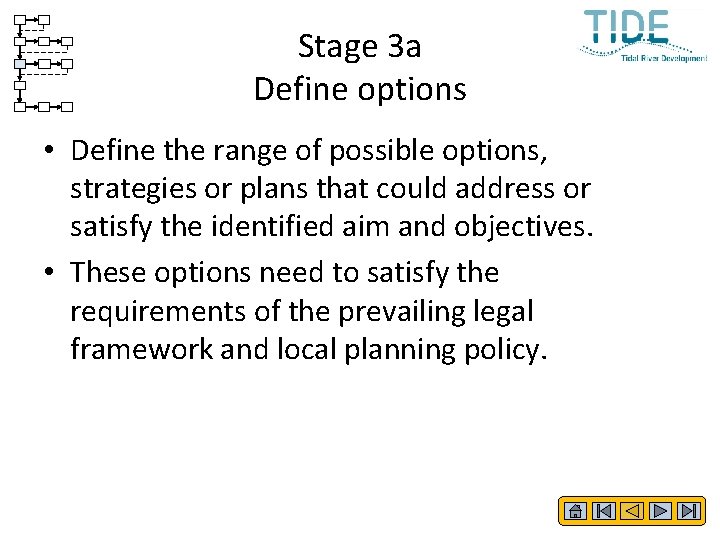 Stage 3 a Define options • Define the range of possible options, strategies or