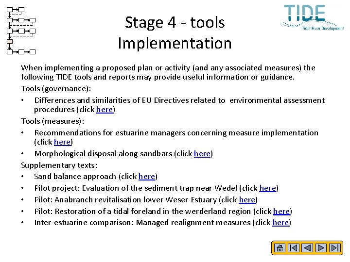 Stage 4 - tools Implementation When implementing a proposed plan or activity (and any