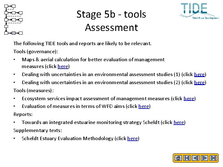 Stage 5 b - tools Assessment The following TIDE tools and reports are likely