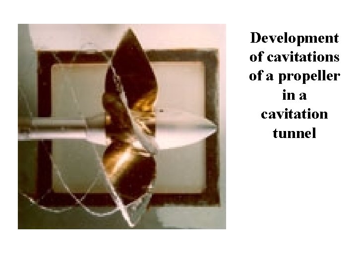 Development of cavitations of a propeller in a cavitation tunnel 