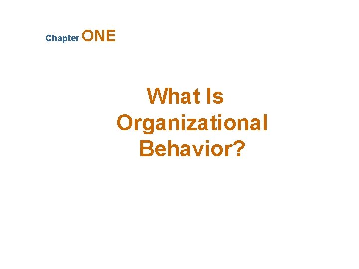 Chapter ONE What Is Organizational Behavior? 