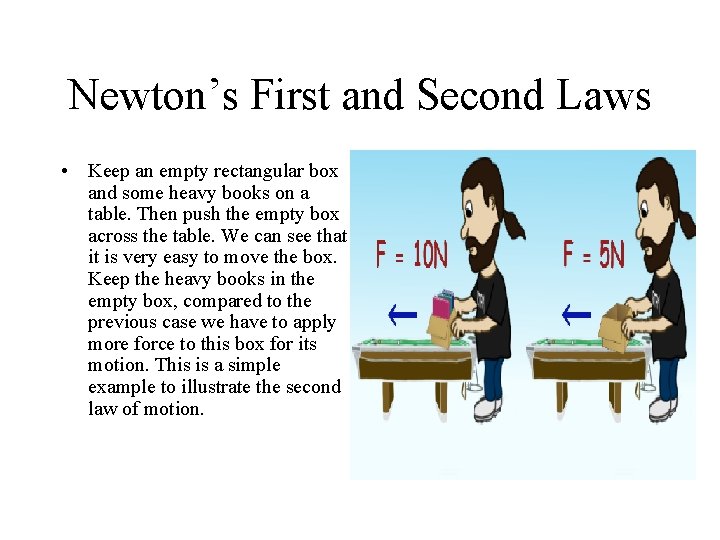 Newton’s First and Second Laws • Keep an empty rectangular box and some heavy Newton’s First and Second Laws • Keep an empty rectangular box and some heavy