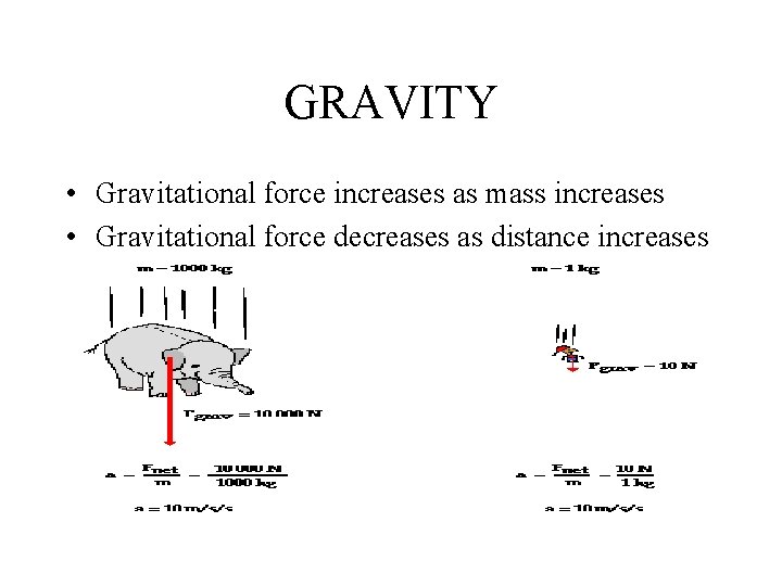 GRAVITY • Gravitational force increases as mass increases • Gravitational force decreases as distance GRAVITY • Gravitational force increases as mass increases • Gravitational force decreases as distance