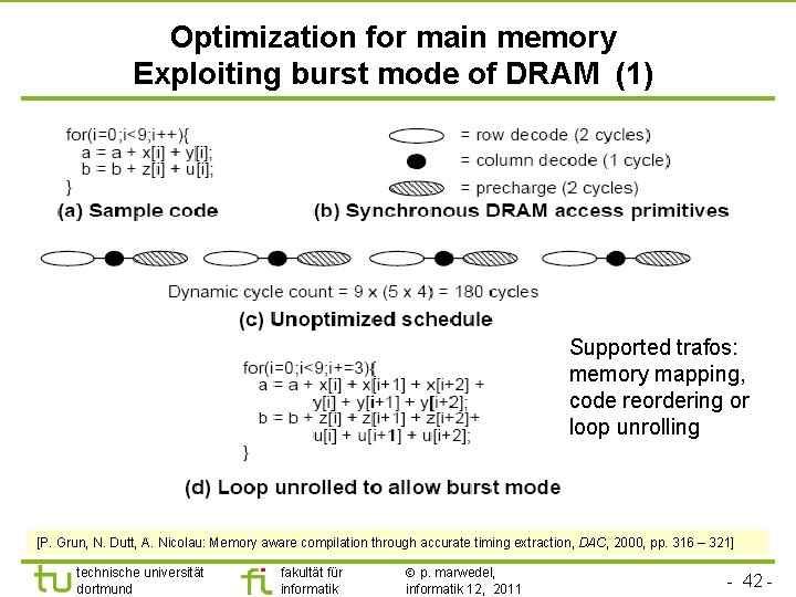 TU Dortmund Optimization for main memory Exploiting burst mode of DRAM (1) Supported trafos: