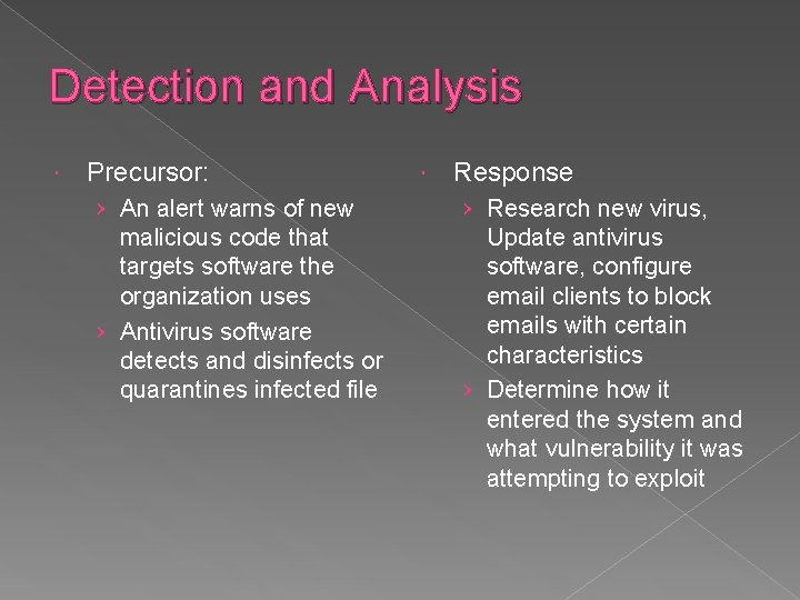 Detection and Analysis Precursor: › An alert warns of new malicious code that targets