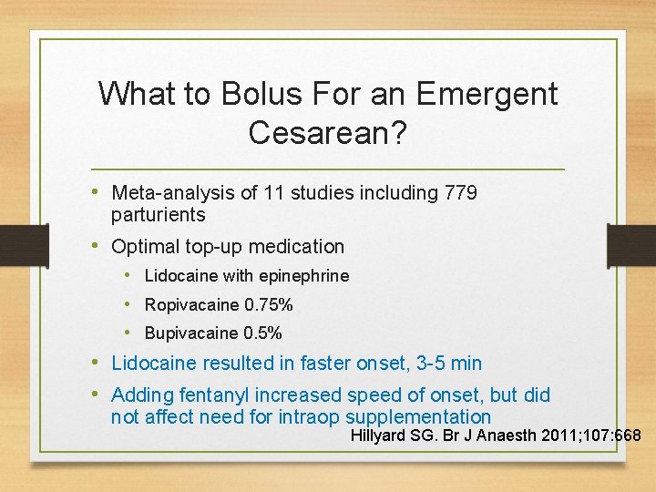 What to Bolus For an Emergent Cesarean? • Meta-analysis of 11 studies including 779