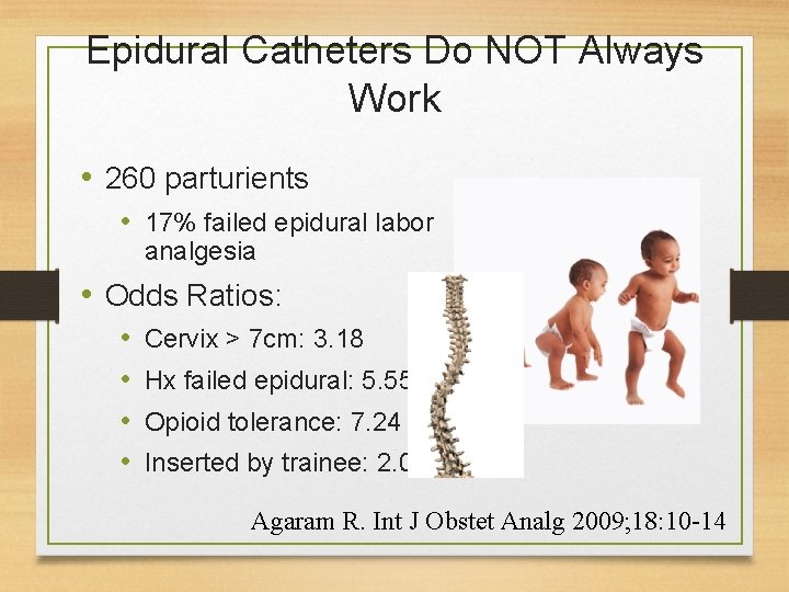 Epidural Catheters Do NOT Always Work • 260 parturients • 17% failed epidural labor