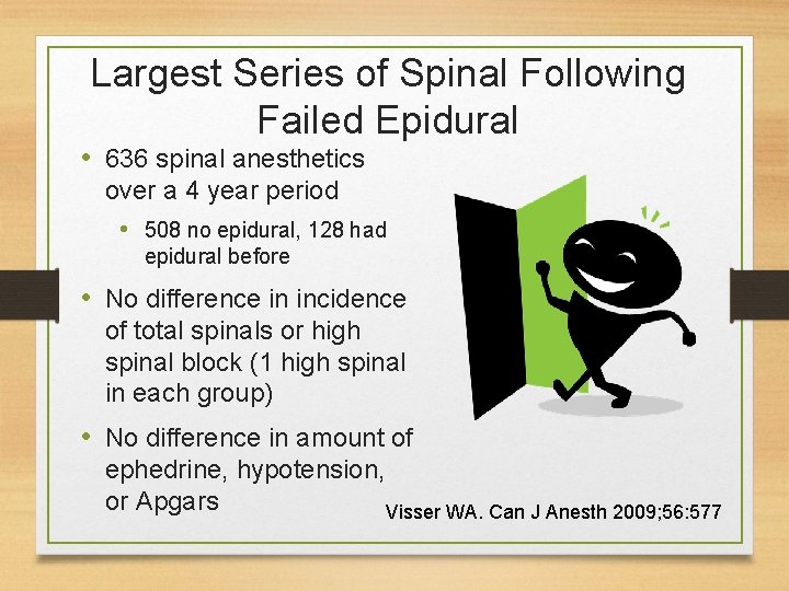 Largest Series of Spinal Following Failed Epidural • 636 spinal anesthetics over a 4