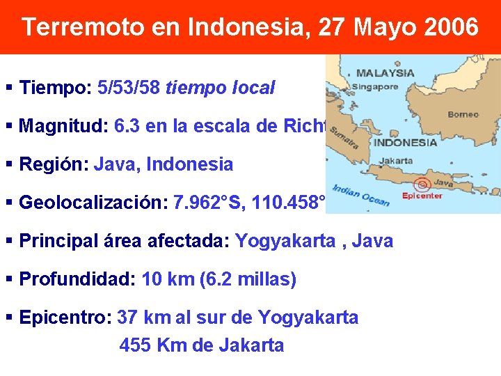 Terremoto en Indonesia, 27 Mayo 2006 § Tiempo: 5/53/58 tiempo local § Magnitud: 6.