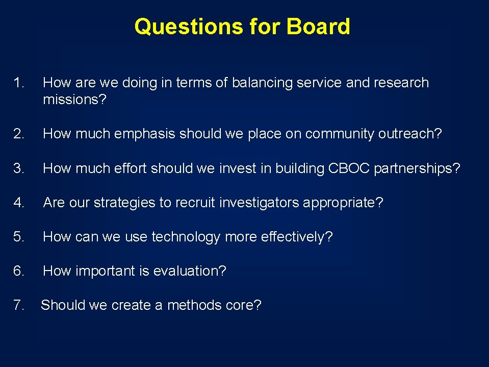 Questions for Board 1. How are we doing in terms of balancing service and Questions for Board 1. How are we doing in terms of balancing service and