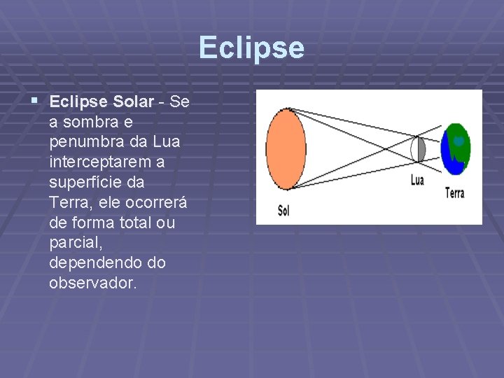 Eclipse § Eclipse Solar - Se a sombra e penumbra da Lua interceptarem a