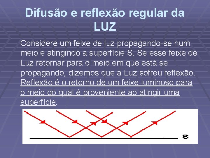 Difusão e reflexão regular da LUZ Considere um feixe de luz propagando-se num meio