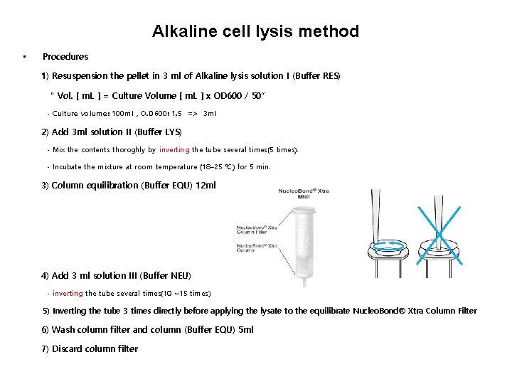 Alkaline cell lysis method • Procedures 1) Resuspension the pellet in 3 ml of Alkaline cell lysis method • Procedures 1) Resuspension the pellet in 3 ml of