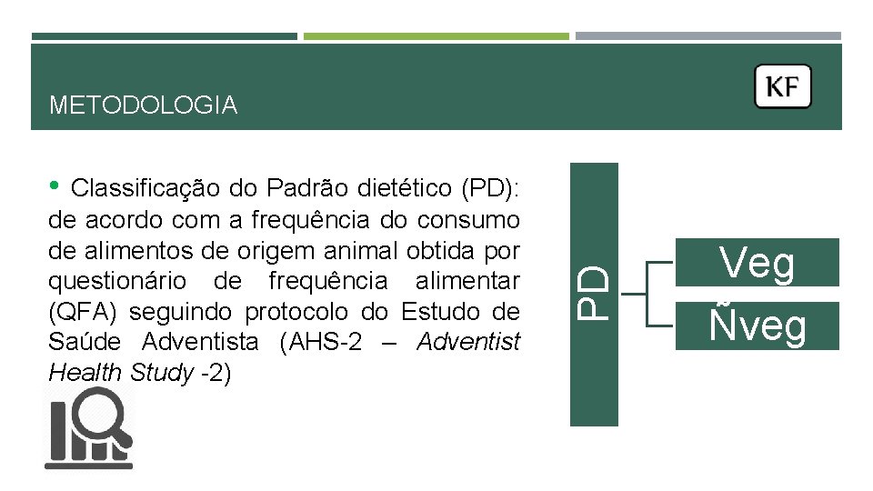 METODOLOGIA Classificação do Padrão dietético (PD): de acordo com a frequência do consumo de METODOLOGIA Classificação do Padrão dietético (PD): de acordo com a frequência do consumo de