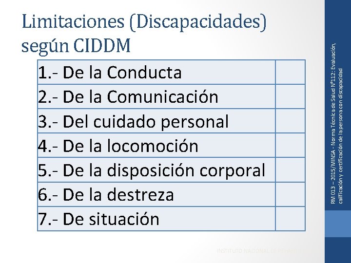 RM 013 – 2015/MINSA - Norma Técnica de Salud N° 112: Evaluación, calificación y