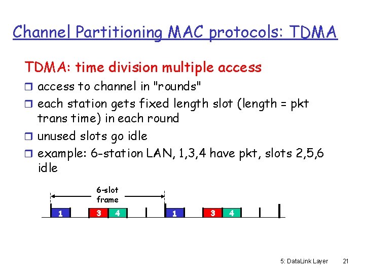 Channel Partitioning MAC protocols: TDMA: time division multiple access r access to channel in