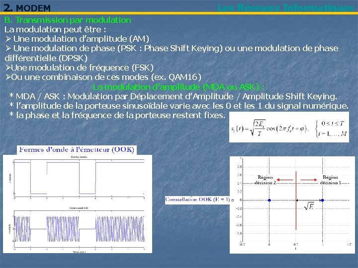 2. MODEM Les Réseaux Informatiques B. Transmission par modulation La modulation peut être :