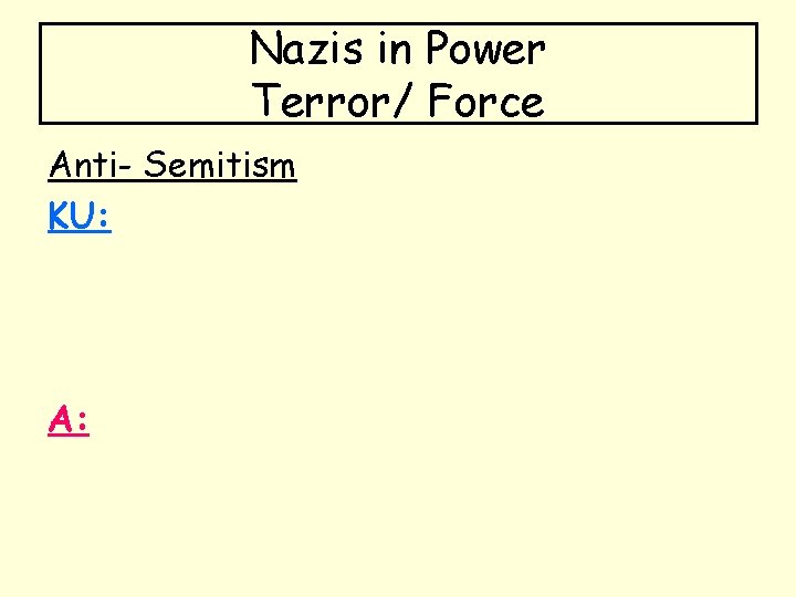 Nazis in Power Terror/ Force Anti- Semitism KU: A: 