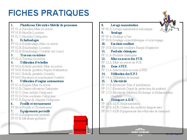 FICHES PRATIQUES 1. Plateforme Elévatrice Mobile de personnes FP 01. A-Nacelles-Mise en œuvre FP FICHES PRATIQUES 1. Plateforme Elévatrice Mobile de personnes FP 01. A-Nacelles-Mise en œuvre FP