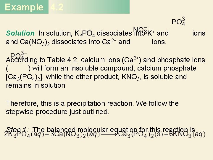 Example 4. 2 Solution In solution, K 3 PO 4 dissociates into K+ and