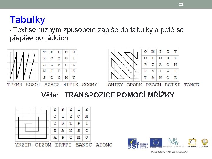 22 Tabulky • Text se různým způsobem zapíše do tabulky a poté se přepíše