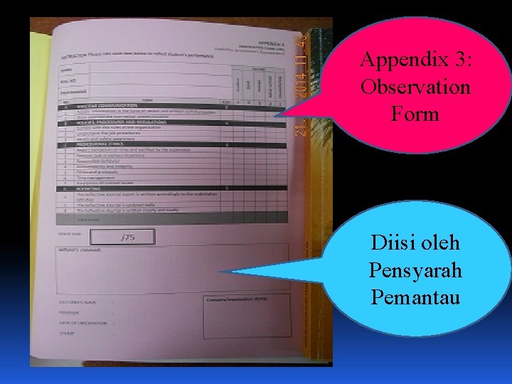 Appendix 3: Observation Form Diisi oleh Pensyarah Pemantau 
