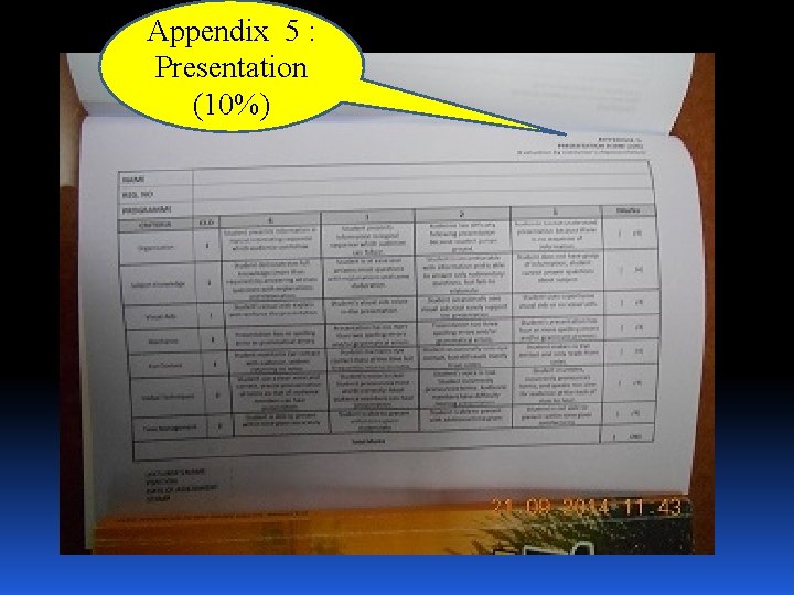 Appendix 5 : Presentation (10%) 
